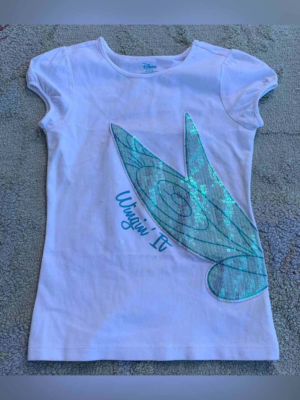 Disney Tinker Bell "Wingin' It" Cap-Sleeve Girls T-Shirt size M 7/8